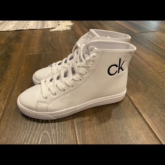 Calvin Klein Shoes - Calvin Klein CK White Leather, High Top Sneakers 
SIZE 7
